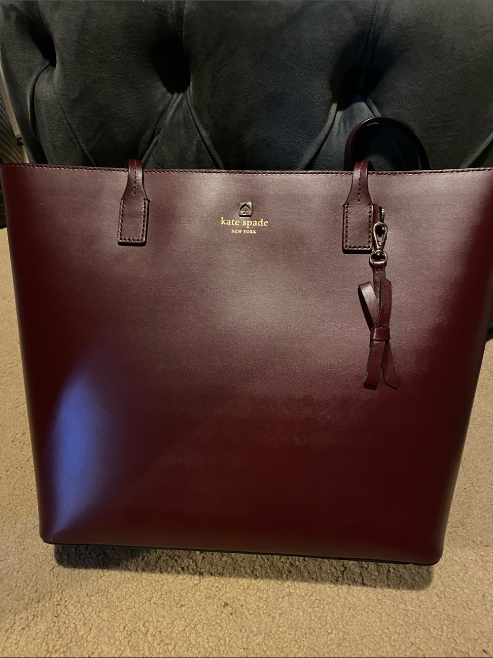 kate spade Deep Burgundy Leather Tote with bow Charm
